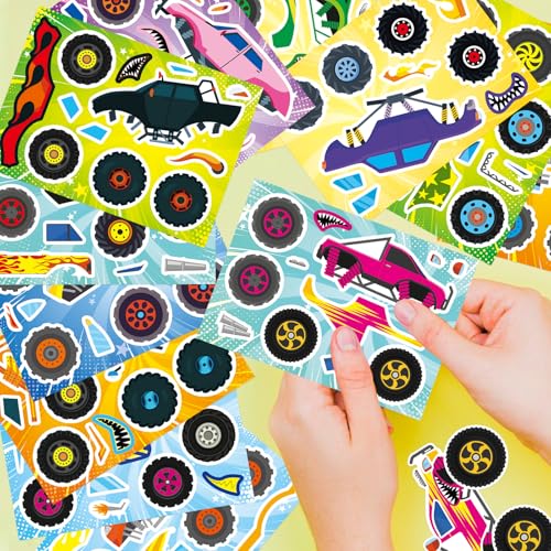 Image of Monster Truck Sticker, Make Your Own Cartoon Car Stickers for Kid Toddlers | 12 Different Designs Monster Truck Stickers, Car Craft for Party Favors, Classroom Activities, Teacher Reward, Birthday Gift