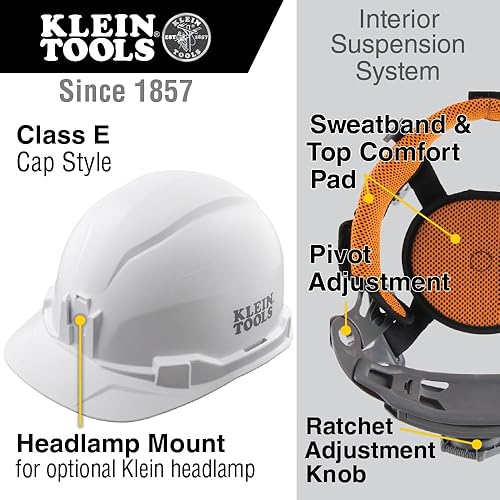 Miniatura 2 de Klein Tools Casco duro, estilo de gorra no ventilada, acolchado, autodesible, resistente al olor, probado hasta 20 kV