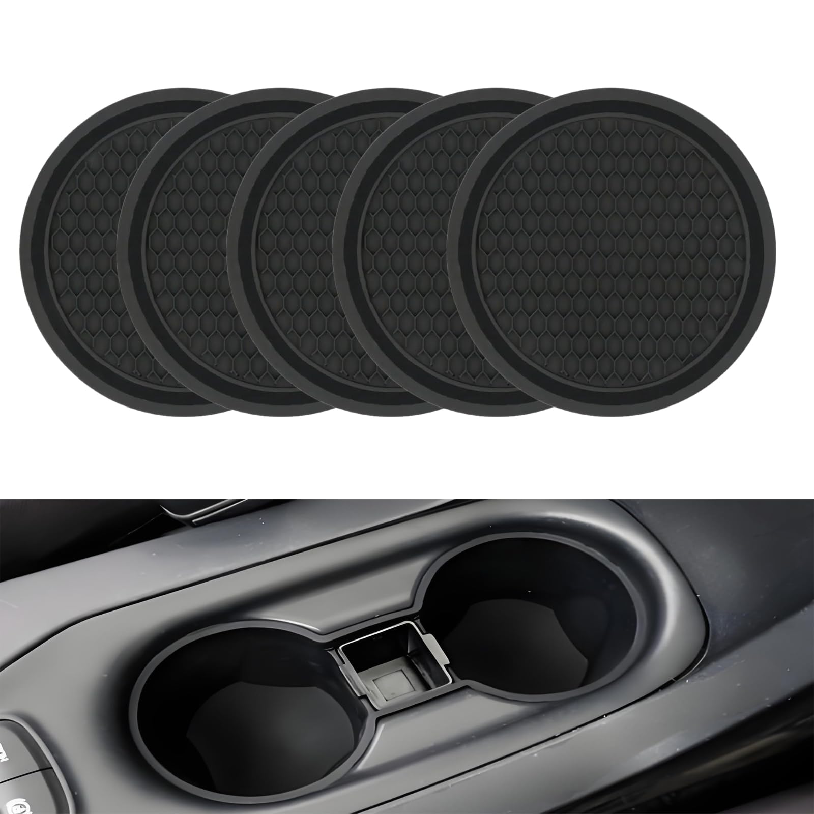 5 PCS Car Cup Holder Coasters, Universal Removabl Anti-Slip Shockproof Silicone Car Coasters for Cup Holders, Interior Accessories Universal for Most Cars Trucks(2.75in Black)