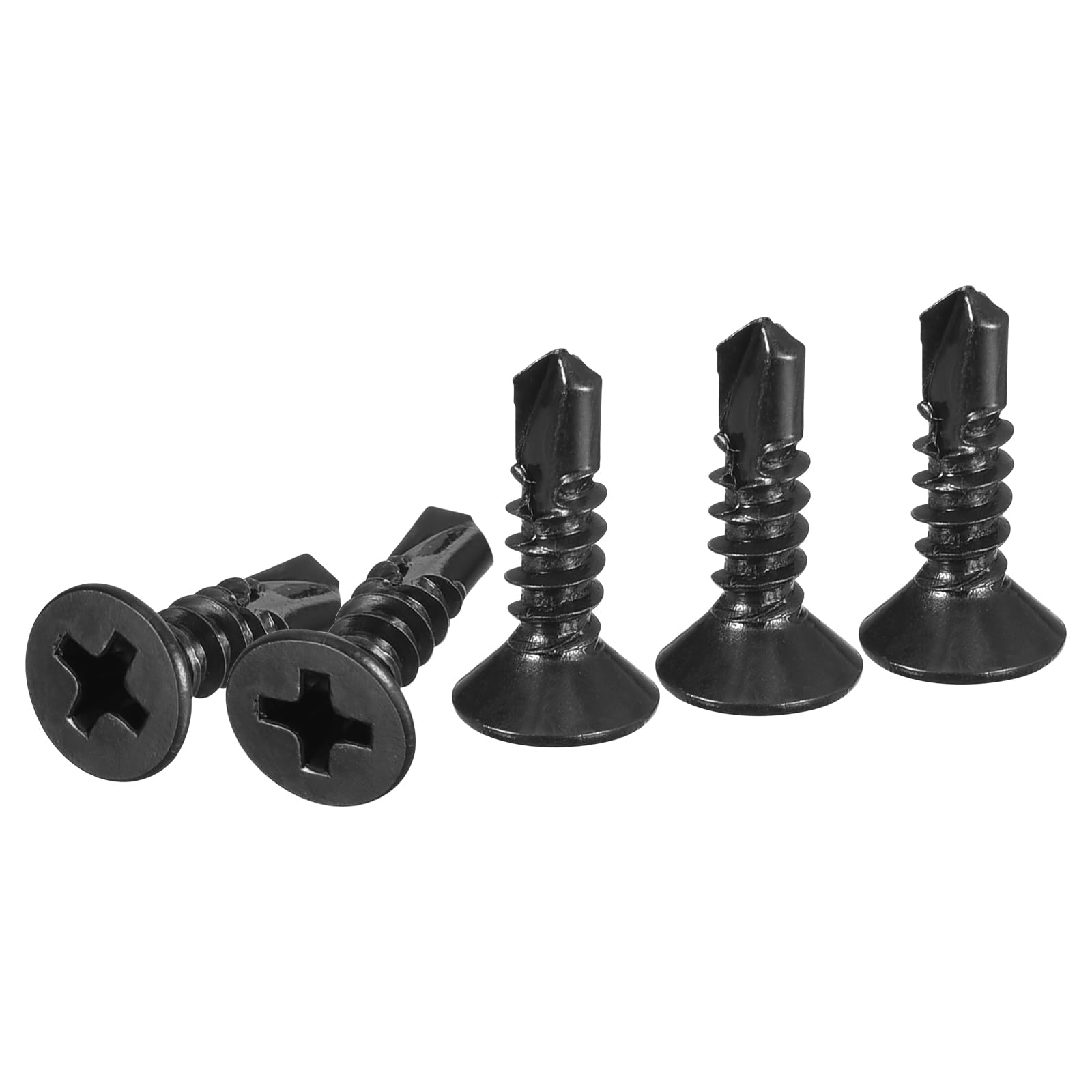 DTGN 100Pcs ST4.2x16mm Self Drilling Screws, 410 Stainless Steel Flat Head Phillips Sheet Metal Screw - Good for Wood to Metal, Furniture - Black