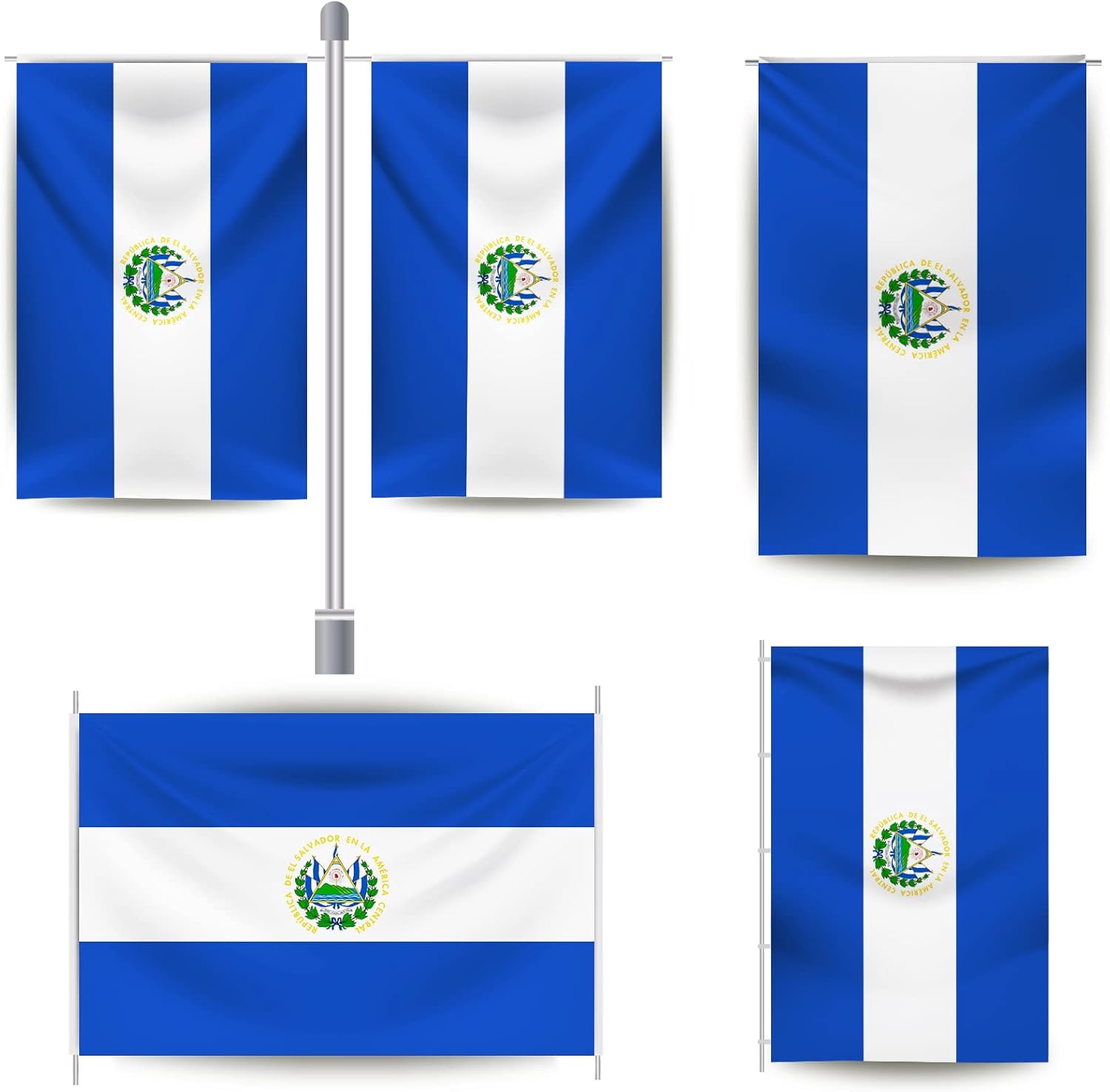 YongFoto El Salvador Flag 5x8ft Salvadoran National Flags Banner for Outdoor Celebrations Home Garden Porch Party Decoration Flags with 2 Sturdy Grommets Precision Machine Stitched