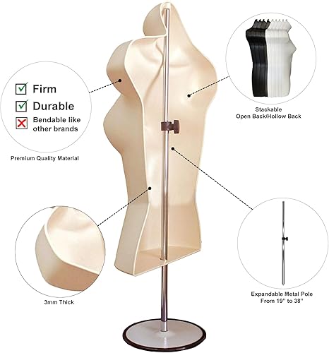 Miniatura 2 de Juego de maniquí de espalda hueca macho + hembra con soporte de metal con poste de metal, tamaños S-M (1)