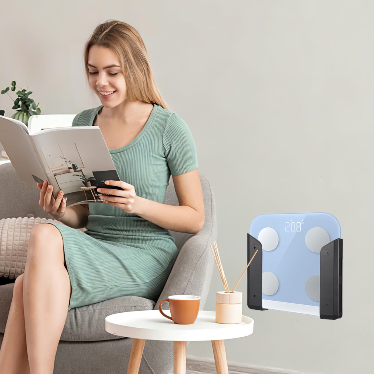 SHINEOFI 1 Paar Selbstklebende Acryl Wandhalterung für Waage Einfach zu Montierender Waagenhalter in Schwarz Platzsparend für Badezimmer und Zuhause