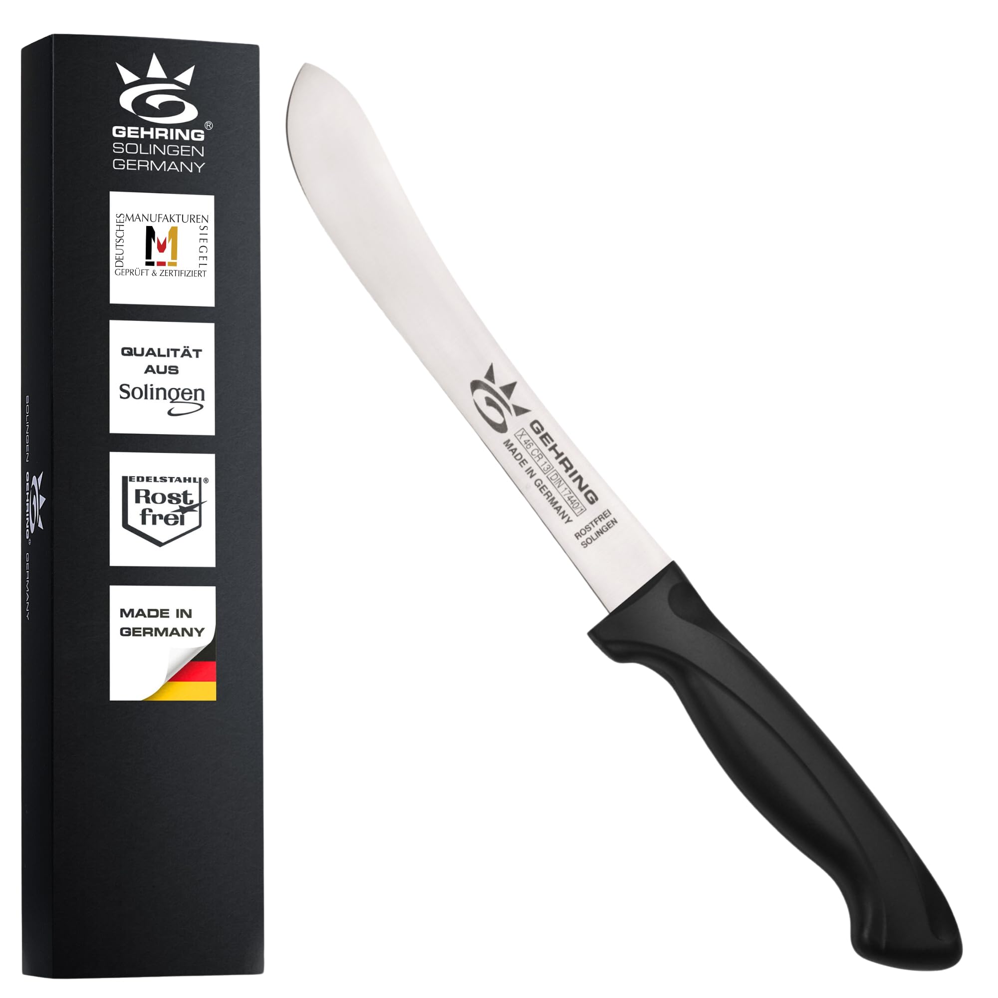 GEHRING Solingen Rinderschlachter Messer 17 cm I Metzgermesser aus rostfreiem Edelstahl I ergonomischer Kunststoffgriff I Serie Ergo Grip I Made in Germany