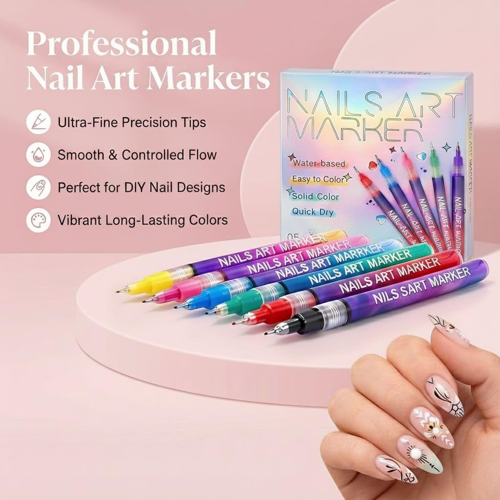Nail Art Pens – 12 Colors Nail Art Markers Set, 0.5MM 3D Nail Pens for Nail Art, Nail Markers for Nail designing, Nail Art Pens for Painting Nails for kids & Adults