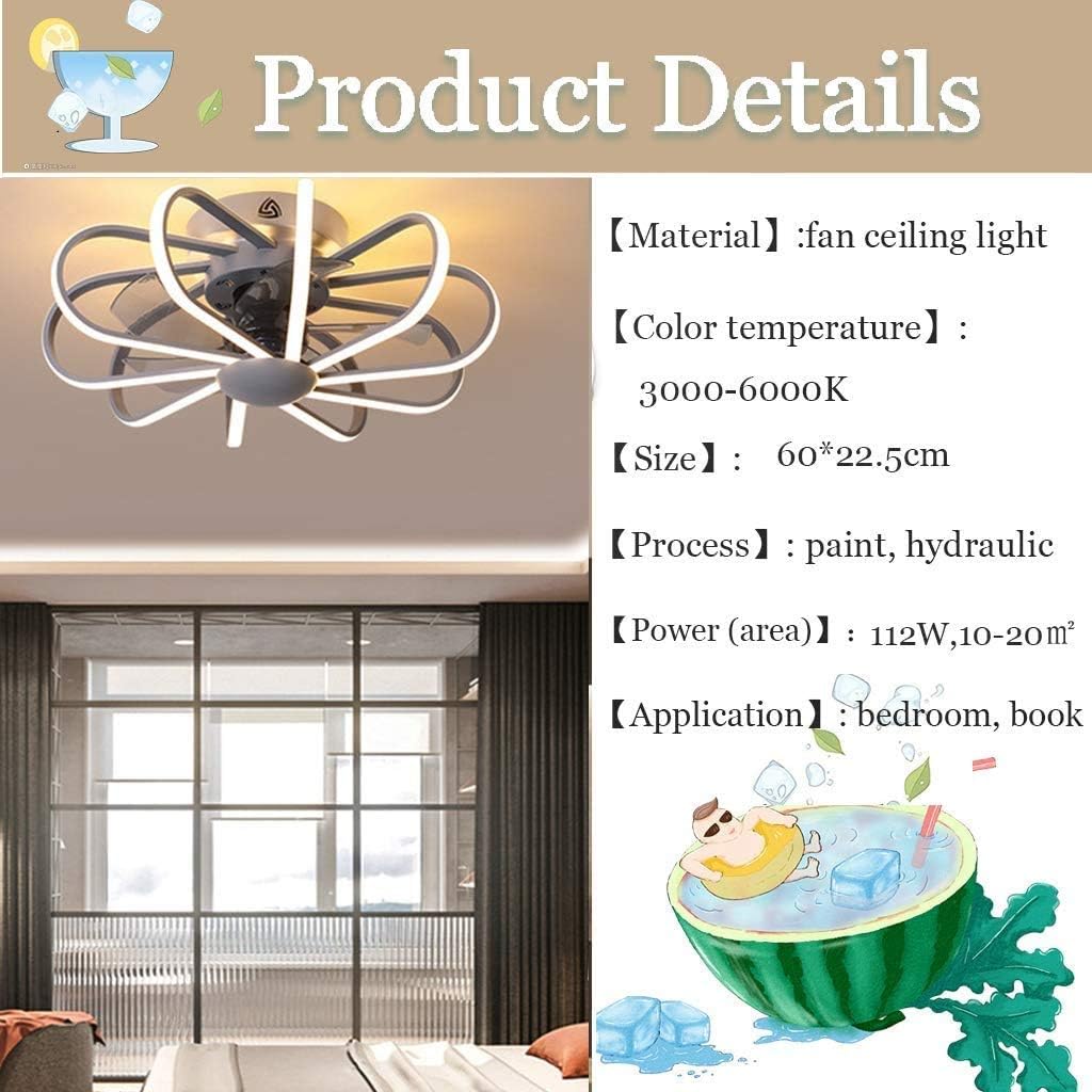Special LED Ceiling Fan with Lighting Remote Control 96W Fan Ceiling Lamp Dimmable Silent Adjustable Wind Speed Modern Fan Ceiling Light for Bedroom Living Room Dining Room Fan Chandelier (Pink)/Product Code: