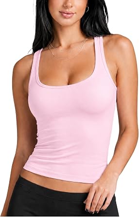Womens Low Cut Tank Top Racerback Scoop Neck Going Out Y2K Tops Fitted Basic Cami Workout Tank Shirts