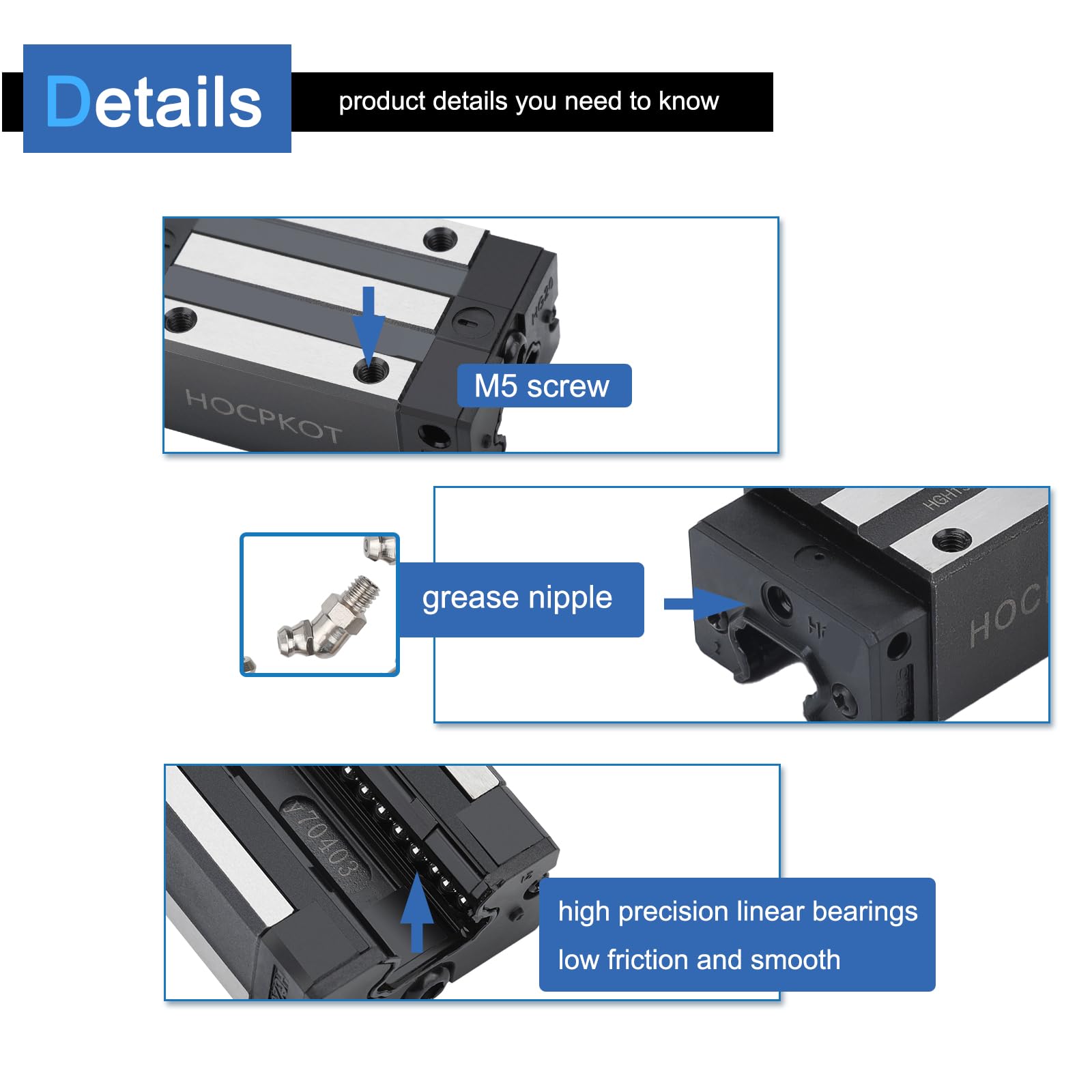 250mm / 9.84 inch HGR20 Linear Guide kit,2pcs 250mm hgr20 Linear Rail with 4pcs HGH20CA Carriage Block and End Stop Block — Amazon image 5