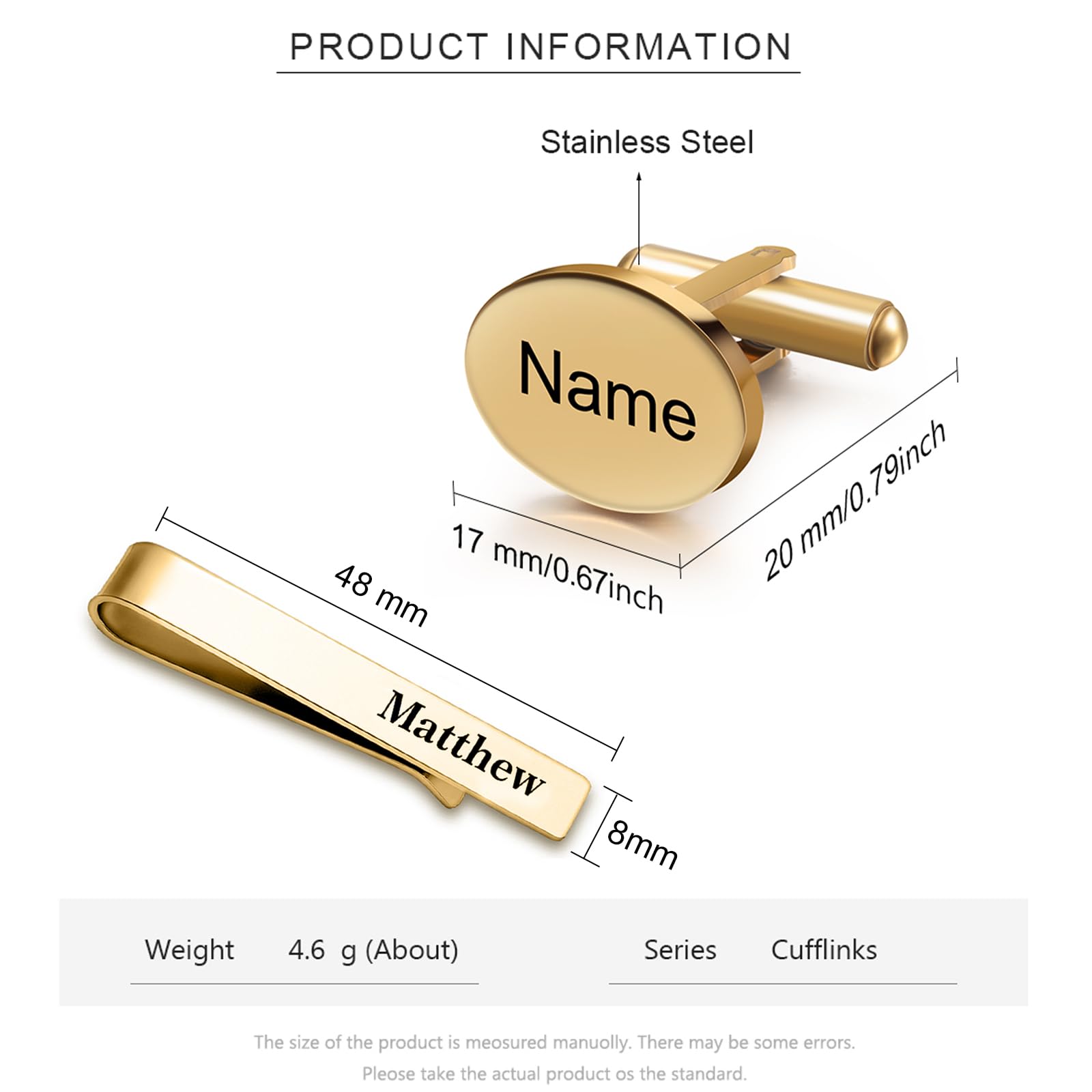 Men's Personalized Cufflinks and Tie Clip Set - Custom Engraved Wedding Cufflinks for Groom & Groomsmen - Gift for Husband, Boyfriend, Dad - Elegant Tie Clips for Men