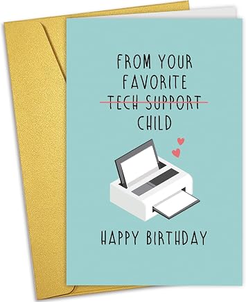 Funny Birthday Card for Dad Mom, Humorous Joke Tech Support Birthday Card, Happy Birthday Card for Parents, From Your Favorite Tech Support Child