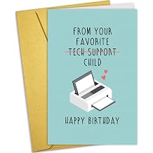 Funny Birthday Card for Dad Mom, Humorous Joke Tech Support Birthday Card, Happy Birthday Card for Parents, From Your Favorite Tech Support Child
