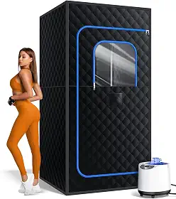 Caixa de sauna, sauna portátil para casa, barraca de sauna a vapor portátil pessoal com aquecedor a vapor 3L de 1200 W, 15 níveis, controle remoto, cadeira dobrável, tamanho grande aconchegante 91 x