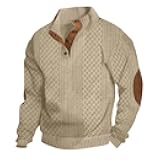 Men's Block Striped Sweatshirt Casual Outdoor Long Sleeve Stand Collar Pullover Sweatshirt Button Quarter Sweater