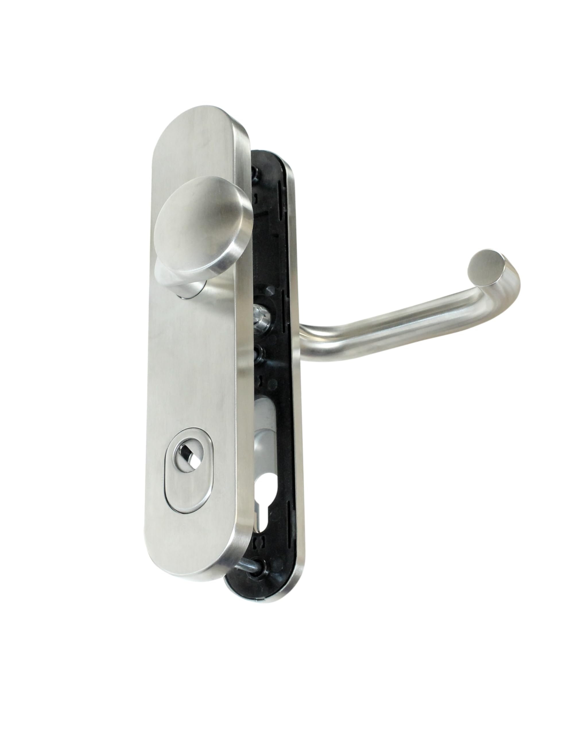 SN-TEC BKS Haustür Edelstahl Schutzbeschlag mit Ziehschutz ES1, Langschild mit gekröpften Rundknauf, DIN L/R, TS 35-50mm, 8 und 10mm