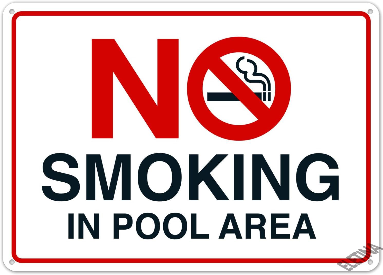 Warning Sign Pool Rules No Smoking in Area Safety 8""X12"" Metal Aluminum