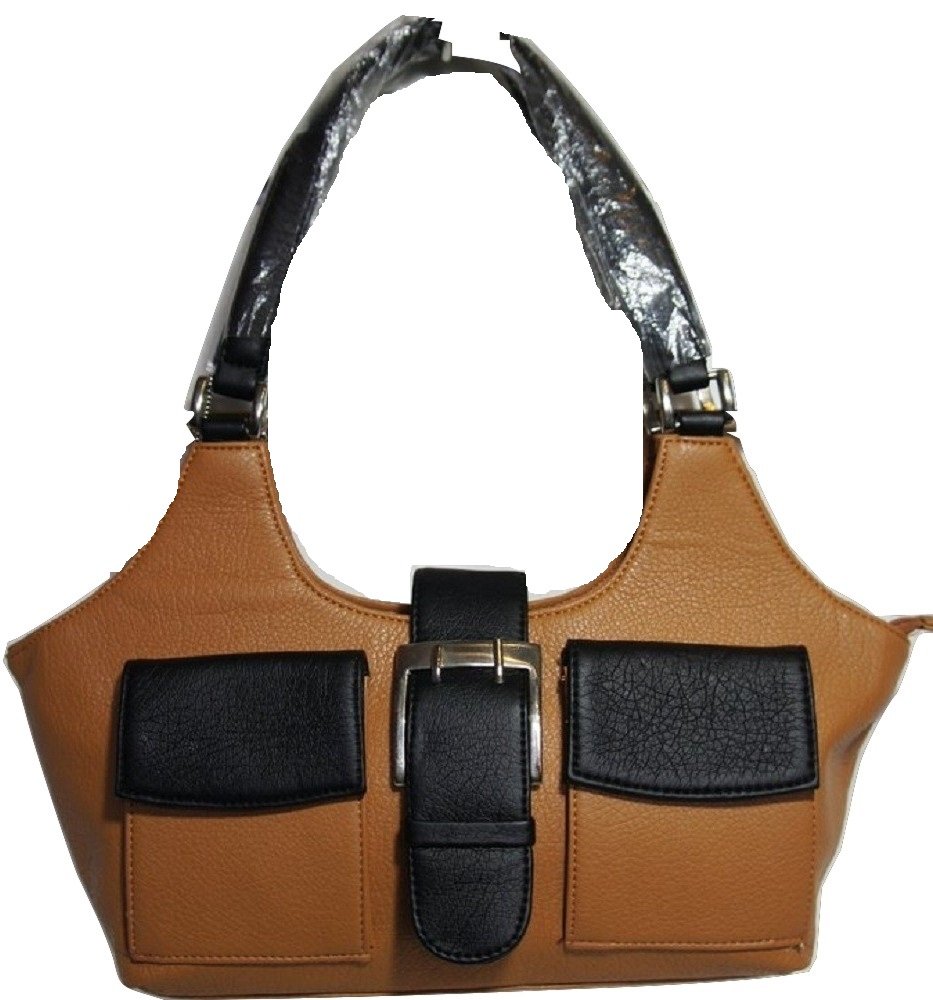 ANR Tan Brown & Black Small 2 Front Pocket Handbag/Shoulder Bag