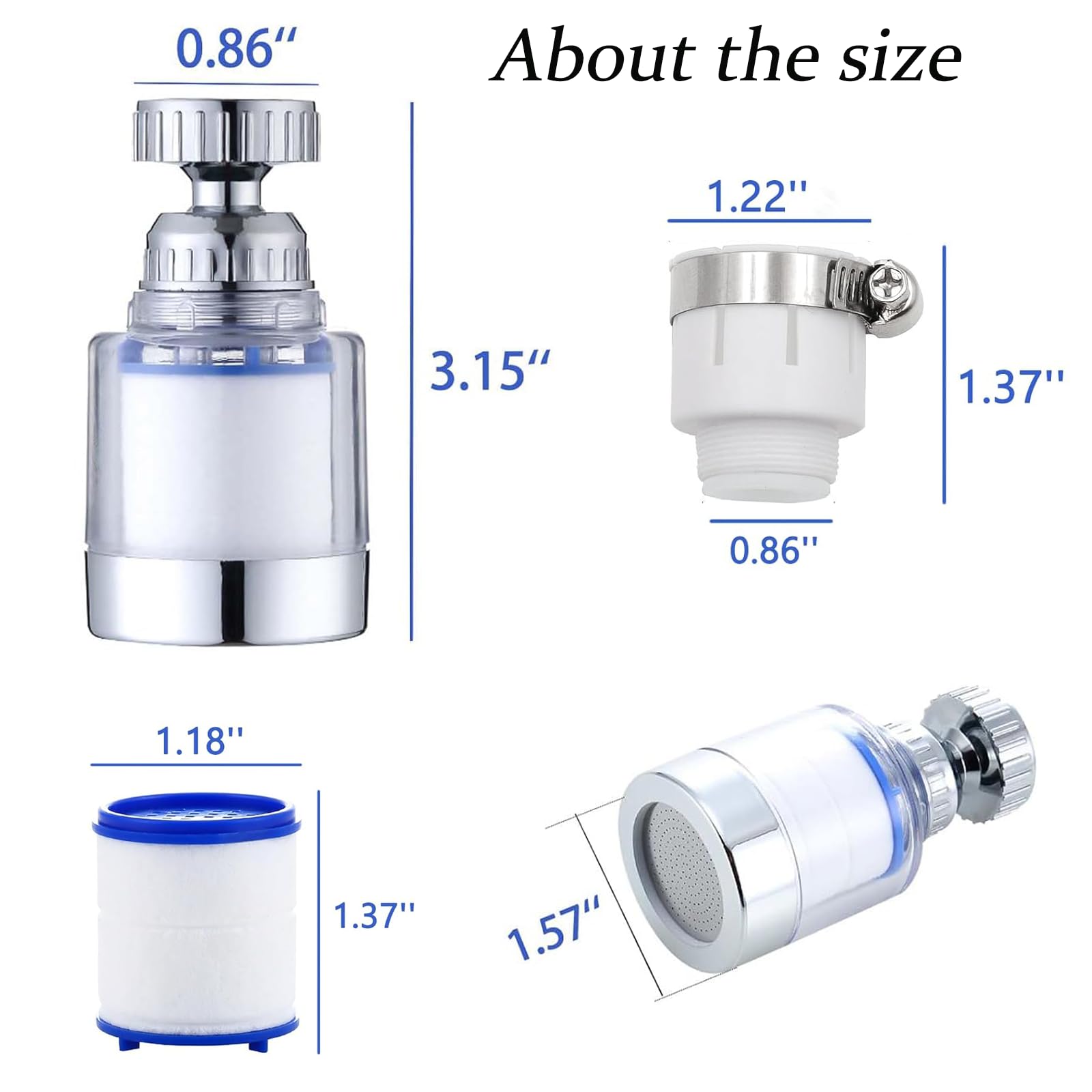 Faucet Water Filter with Universal Adapter and 2 Filter Cartridges,360 Degree Rotating Sink Tap Water Filter,Carbon Water Filtration Faucet Removes Chlorine Fluoride Heavy Metals Hard Water - Image 2