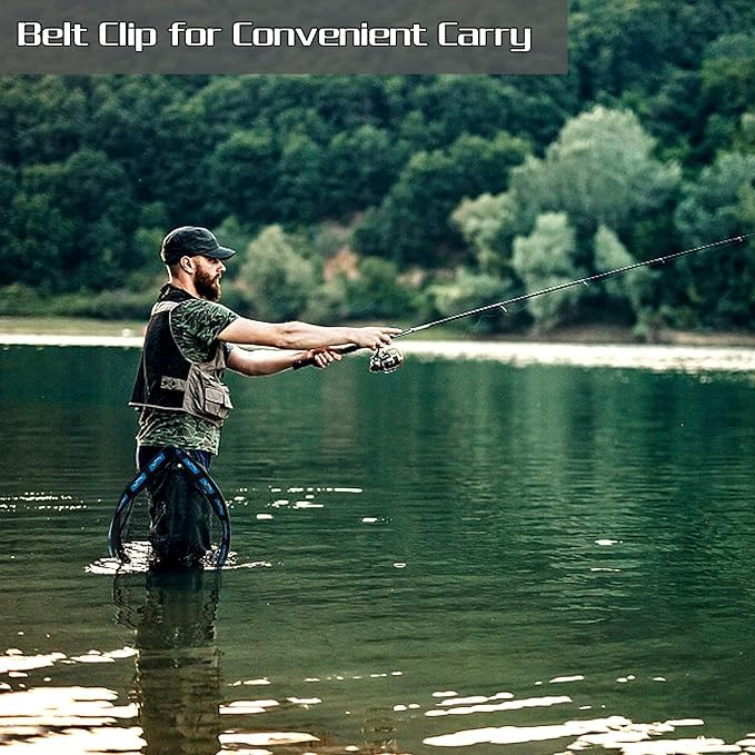 Image of PLUSINNO Fishing Net Fish Floating Landing Net, Kayak Nets with Fixed Foldable Telescopic Pole Handle, Bass Trout Fishing Nets with Nylon Mesh for Pond Lake River, Fishing Gear Gifts for Men Anglers