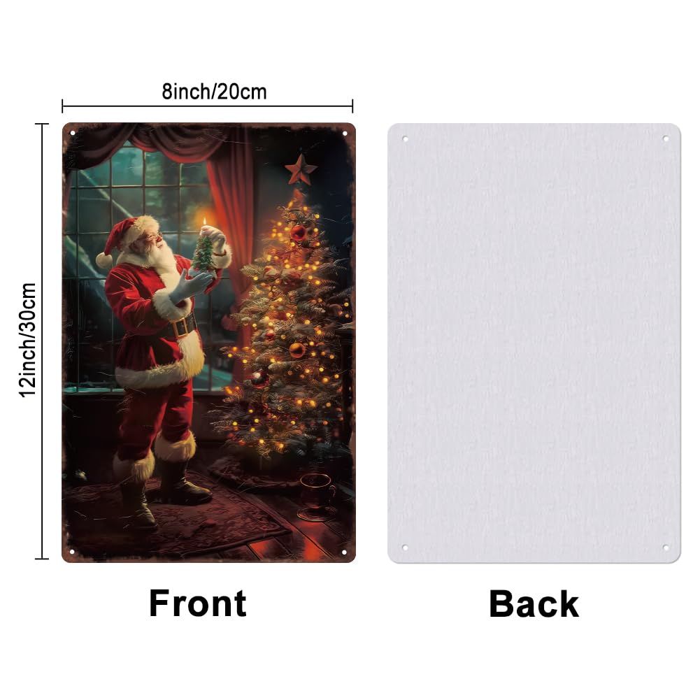 SUPERDANT Santa Claus Metal Tin Signs Christmas Tree Metal Sign Santa Claus in the House Tin Sign Plaque Retro Metal Poster for Christmas Party Home Living Room Bars Cafes Pubs Decorations - Image 2
