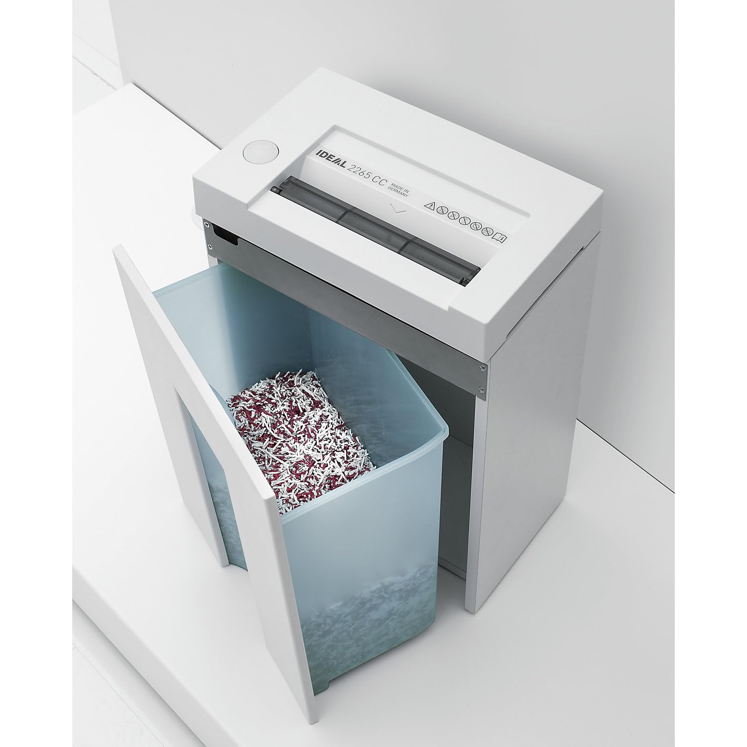IDEAL 2265 - Destructora de papel, nivel de seguridad P-2, corte en tiras de 4 mm, capacidad de 11 hojas, cubo de basura de 20 L, también destruye grapas y tarjetas de crédito | Volumen de recogida de 20 l, tiras, 4 mm