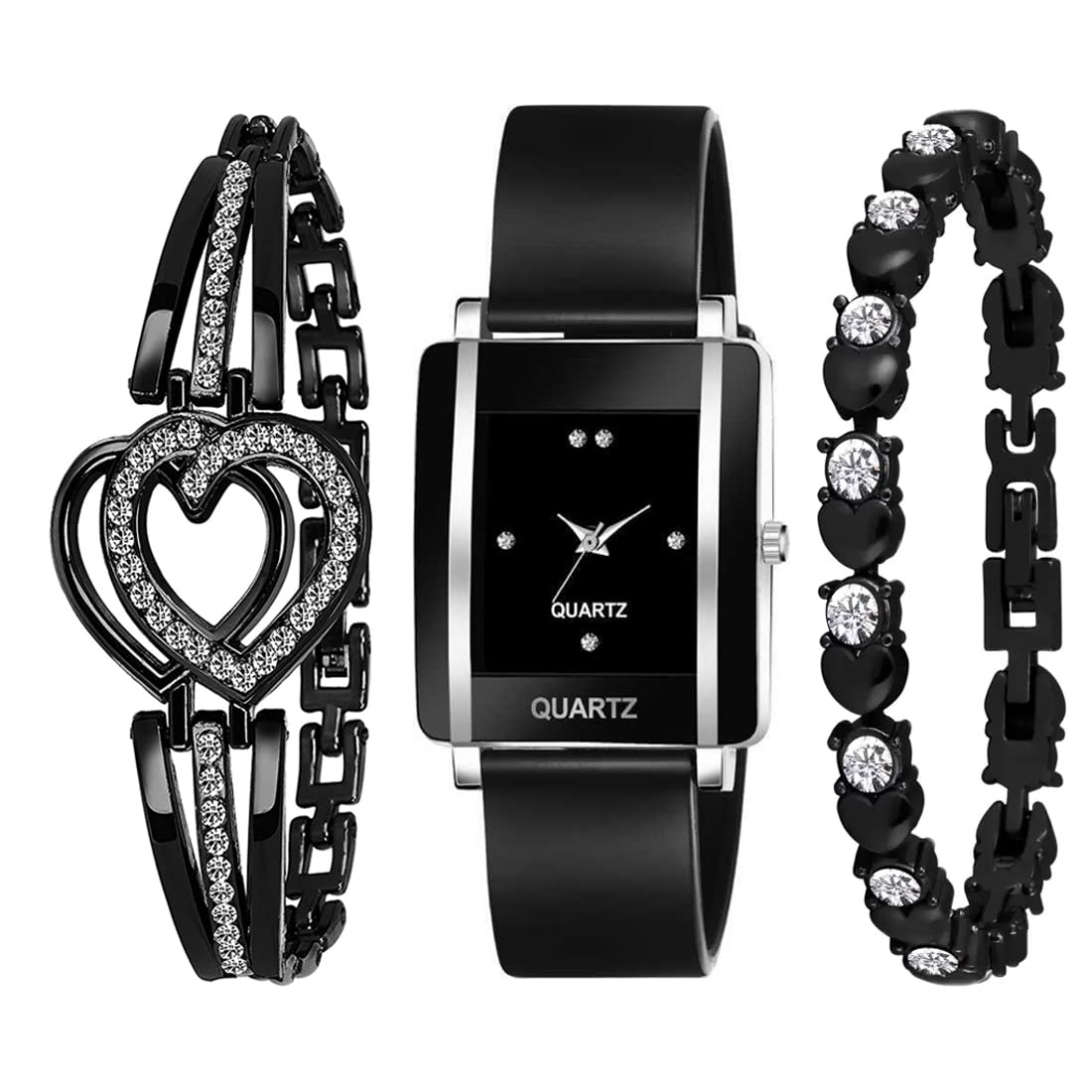 GOLDENIZE FASHION Branded Stylish Gift Analogue Dial Women and Girl Watch with Bracelet Combo of 3 (Black) (B0B2LFDGJJ) Amazon Price History, Amazon Price Tracker