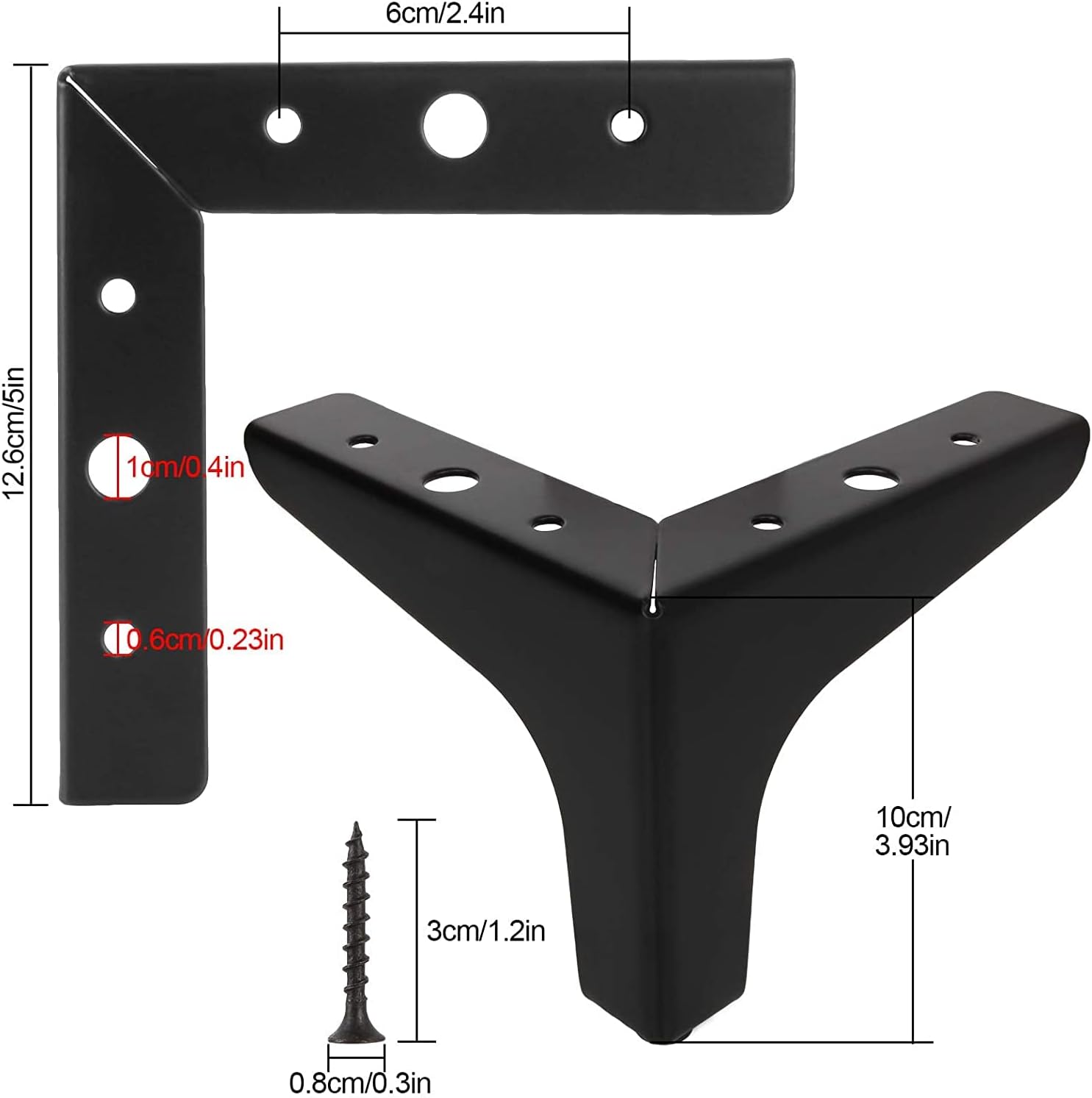 Acrux7 12 Pcs Furniture Legs 4 Inch, Black Metal Furniture Legs, Modern Style DIY Replacement Triangle Sofa Couch Leg for Dresser Table Chair Ottoman Cabinet