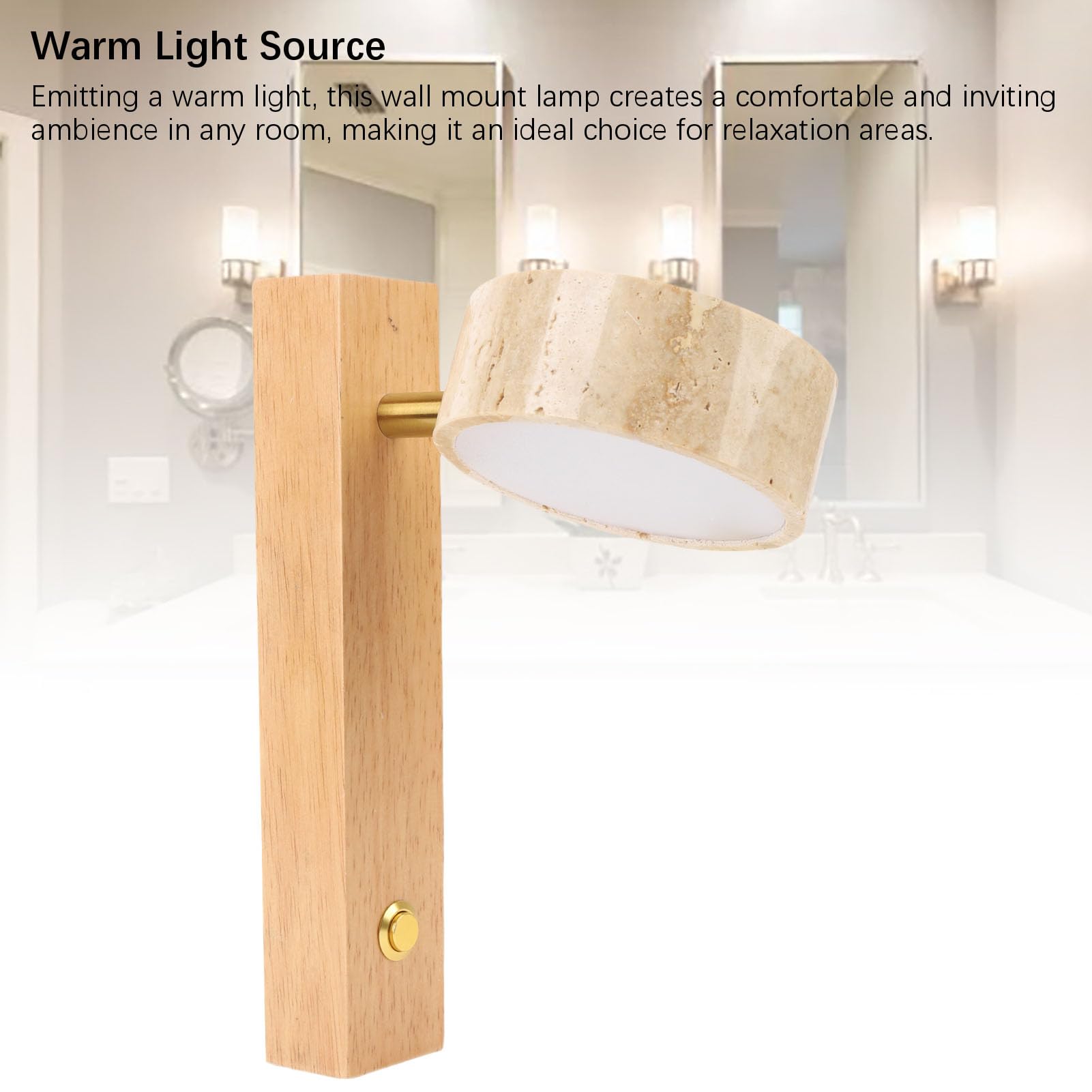 HEEPDD Rotierende Wandleuchten mit Schalter Verstellbarer Winkel LED Warme Leichte Rustikale Industriestein Holz Nacht Leselampe 30.3 Unzen Fest Verdrahtet (Originalholzfarbe)