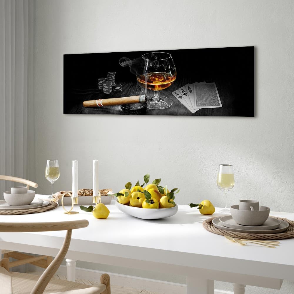 murando - Quadro Fonoassorbente Whiskey e Sigaro Poker 120x40 cm 1 Pezzo - Canvas - Quadri Acustici XXL Grandi - Pannelli Fonoassorbenti Decorativi - Decorazione da Parete Soggiorno - i-B-0003-b-d