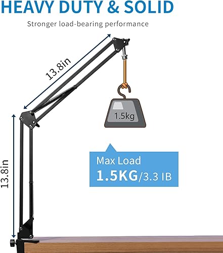 Miniatura 4 de FEELWORLD AMS1 Brazo de brazo de micrófono, soporte de brazo de micrófono ajustable con tornillo de 38 a 58 pulgadas, compatible con PM1 y otros