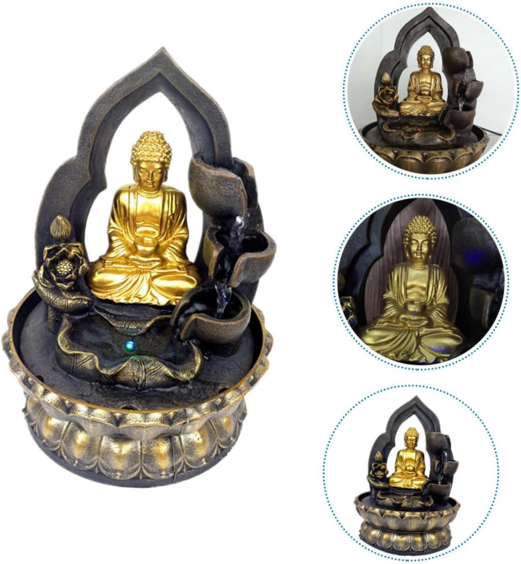 110v Buddha Tabletop Water Fountain Resin Decor with Soothing Water Flow Led Lights and Unique Zen Design for Relaxation and Garden Aesthetics