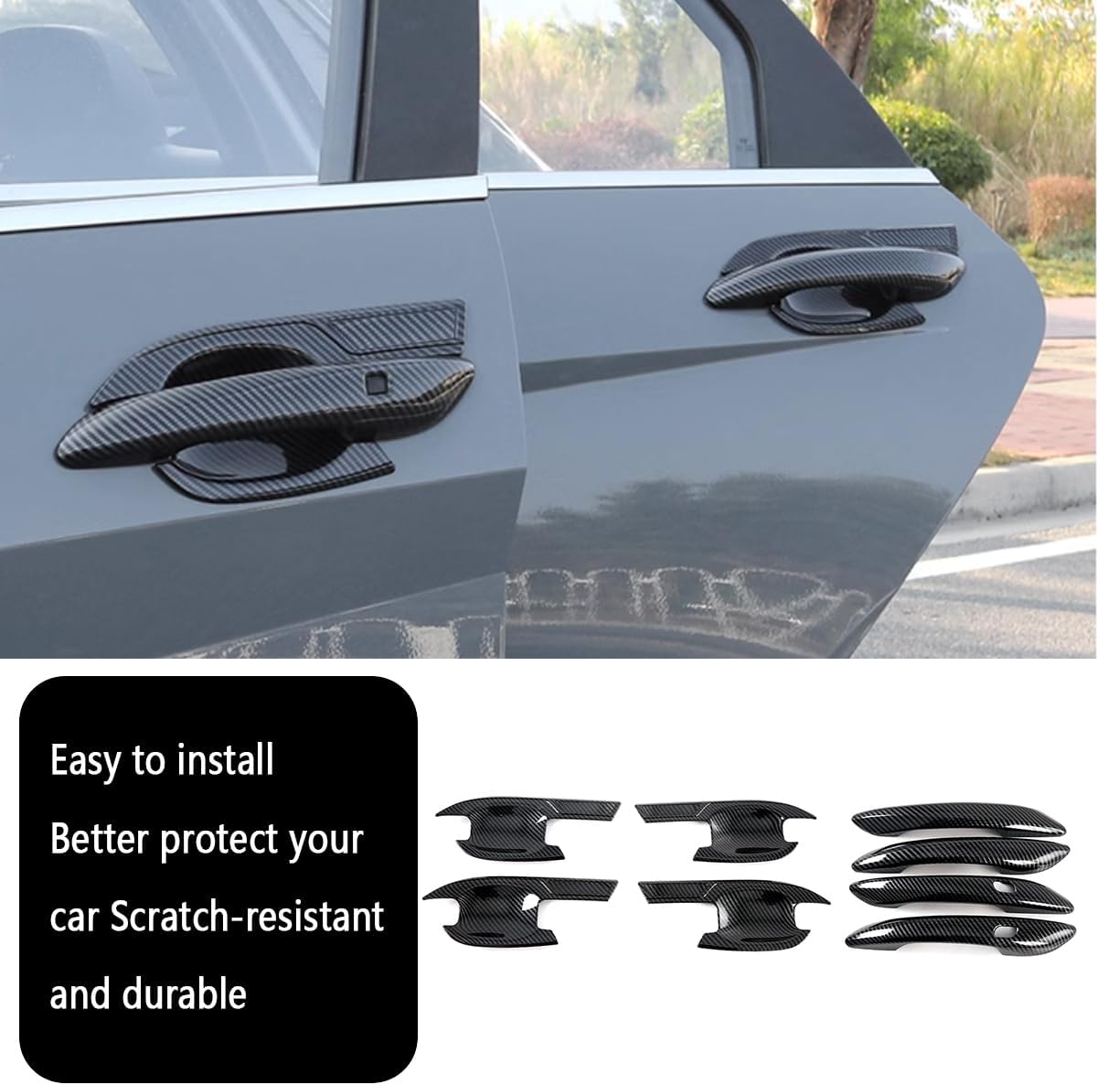 Car Accessories Fit for Hyundai Elantra 2021 2022 2023 2024 2025 2026 Exterior Door Handle and Door Handle Bowl Cover Trims (Carbon Fiber) 8PCS ABS