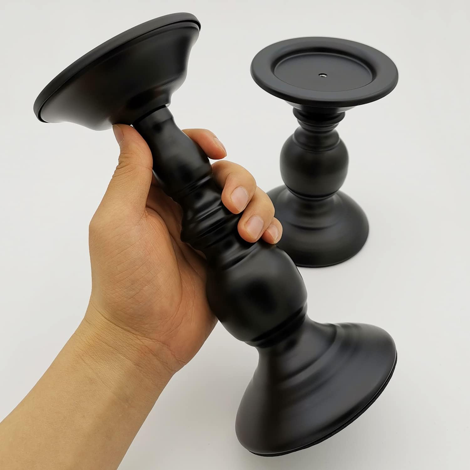 Pillar Candle Holders Stands Set of 2, Matte Black, 6.2" & 8.7"