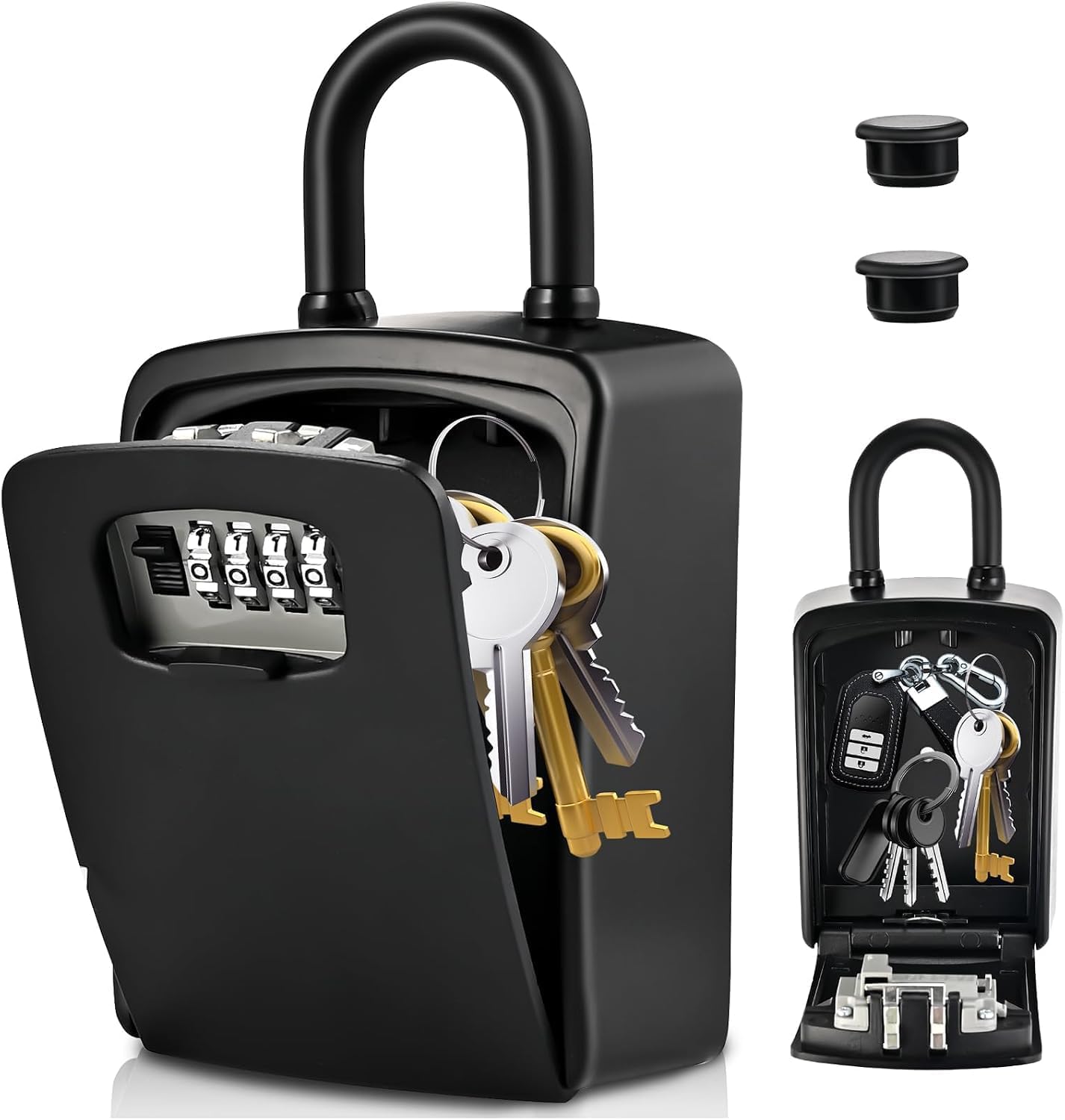 XXL Large Key Lock Box, 5.5"x4.1"x2.1", Upgraped Material | Waterproof Kirsite Combination Lockbox for Keys Outdoor, Portable Key Lock Box Wall Mount with Code (1 Pack, Black)