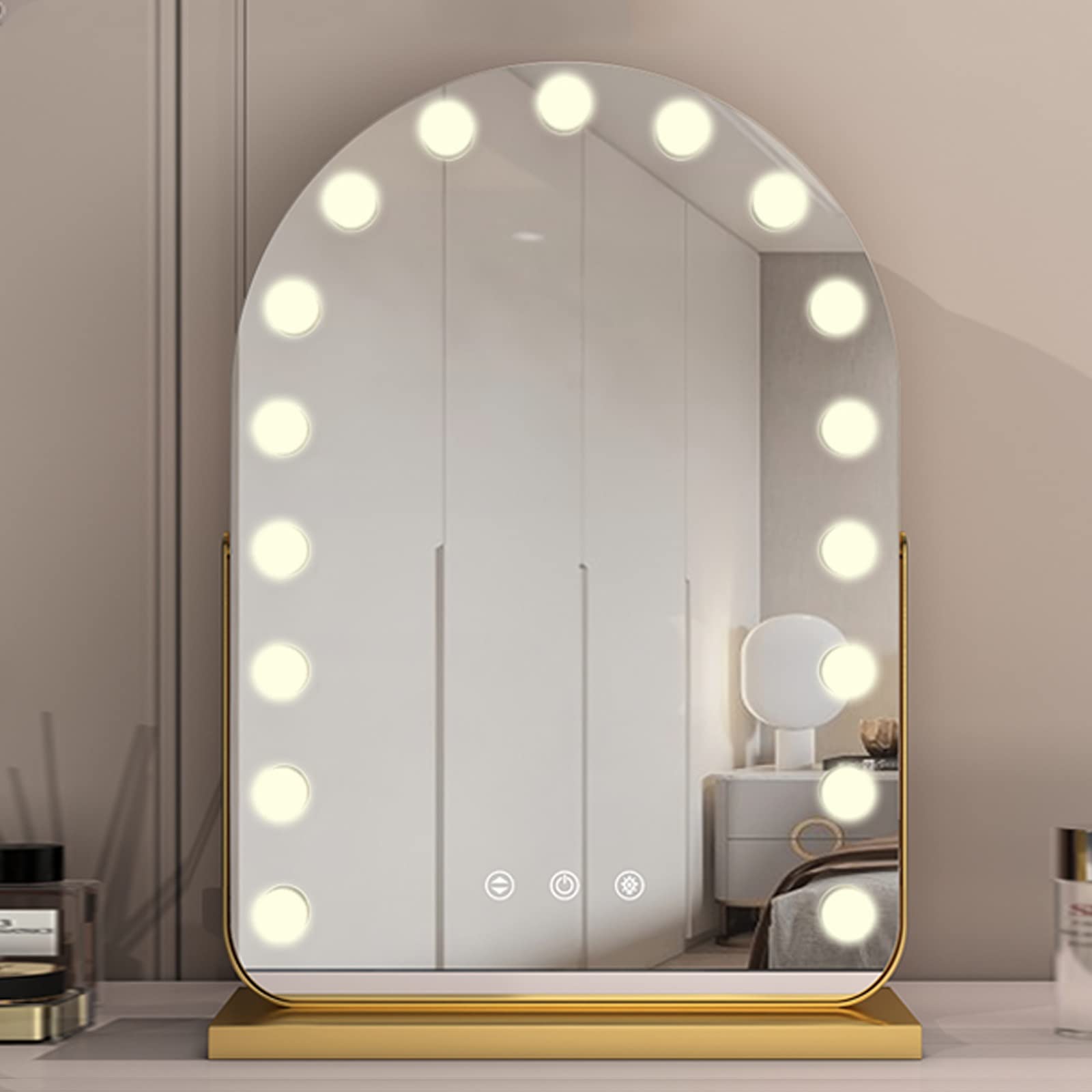 Lustro toaletkowe LED z obracaniem o 360°, sterowanie dotykowe, 3 kolory, do toaletki, łazienki, sypialni, 32 x 44 cm, lusterko do makijażu z żarówkami