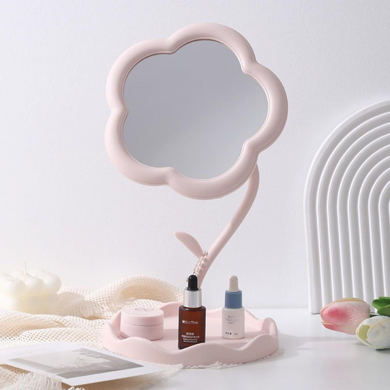 Flower Shape Makeup Mirror Desktop Makeup Mirror Women's Dresser Student Dormitory Portable Touch Up Mirror- Bedroom, Bathroom, Living Room,(Multi) 1pcs-picture-27