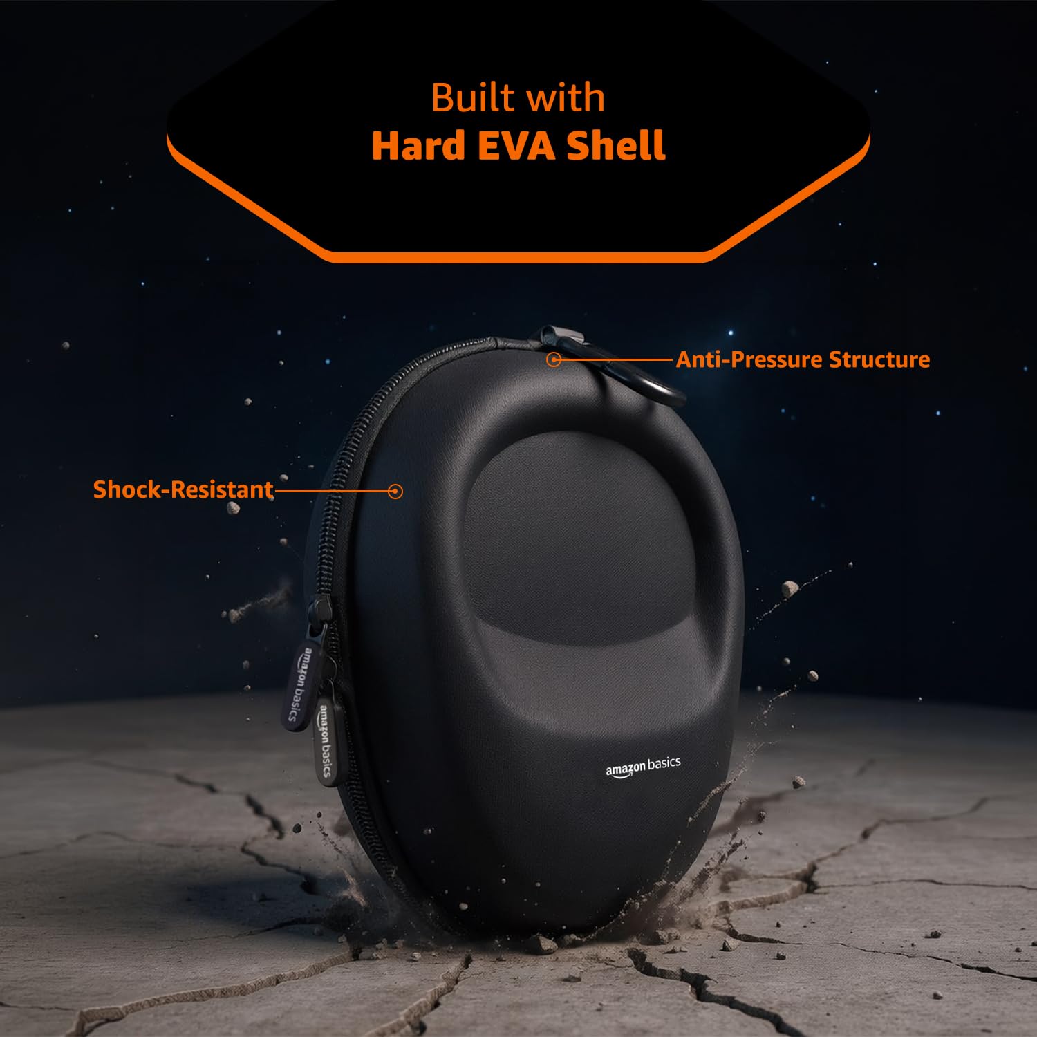 Amazon Basics Hard Shell EVA Headphone Carrying Case for Universal Oversized Over-Ear Headset, Shockproof, Water Repellent, Anti-Pressure Portable Protective Pouch/Storage Bag, Black 1