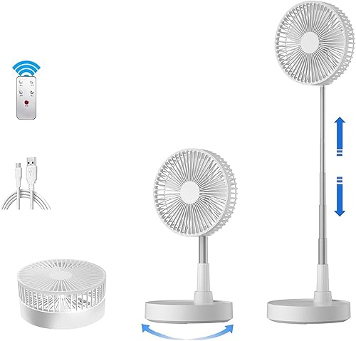 Ventilador oscilante plegable recargable de 9 pulgadas, 7200 mAh, funciona con pilas, ventilador pequeño con control remoto, ventiladores de