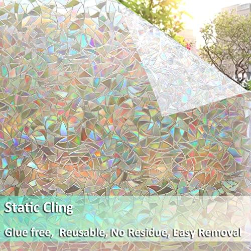 Bunolur Privacy Window Film 3D Non Adhesive Static Cling Decorative Window Glass Films Anti-UV for Home Office Decoration and Privacy Protection 44.5 * 200 cm