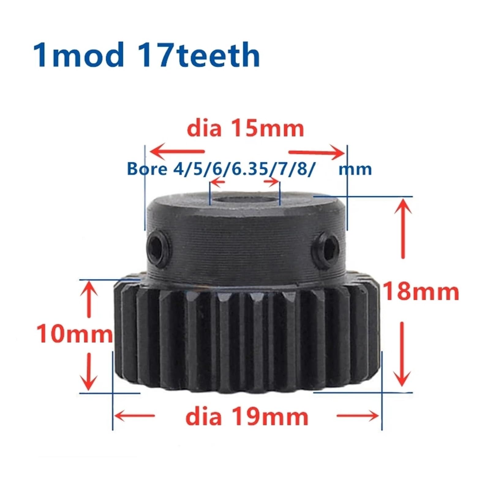 macchinari Pignone industriale 2pcs 1mod 10 * 10 * 500mm cremagliera + 2pcs 15denti 16denti 17denti cremagliera CNC rack 45 # acciaio (dimensioni: 8mm, colore: 15 denti)