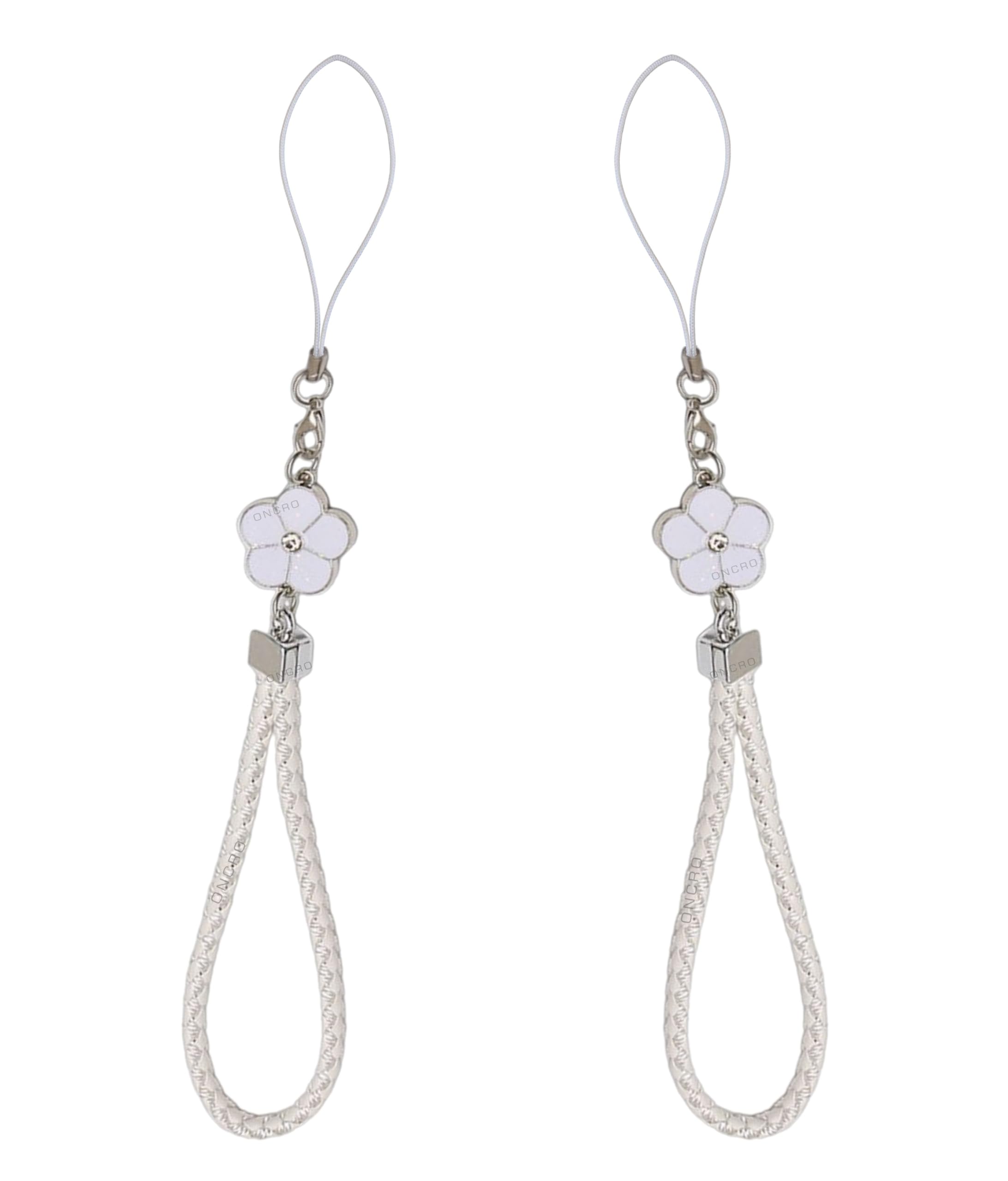 Pack of 2 pc White Flower Shape pendant Nylon Braided and leather hand strap lanyard phone charm cute ascetic wrist hanging rope thread ideal for Cameras keys pen drive accessories-image-15
