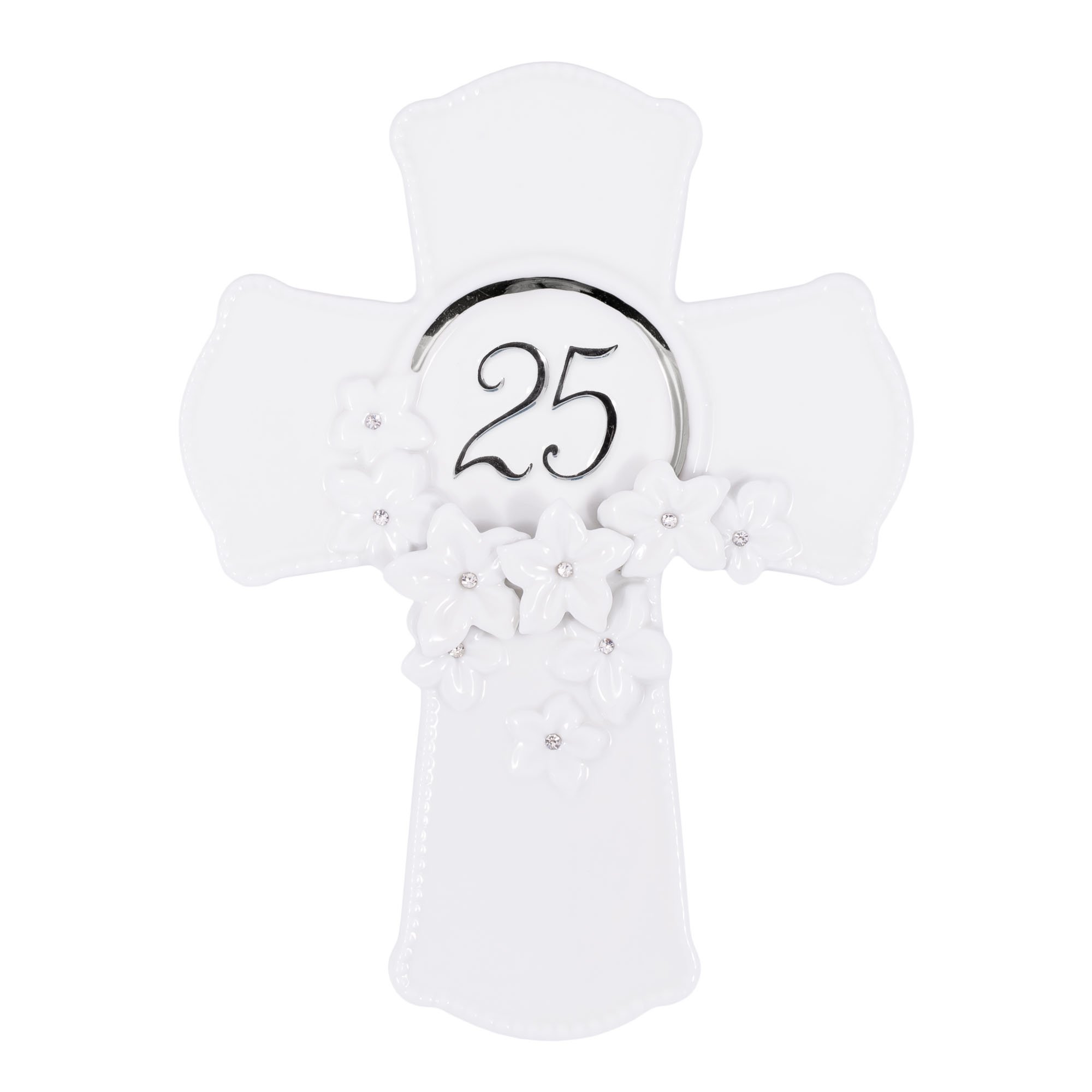 Cruz de pared de porcelana blanca adorno elegante para el salón en tu 25 aniversario
