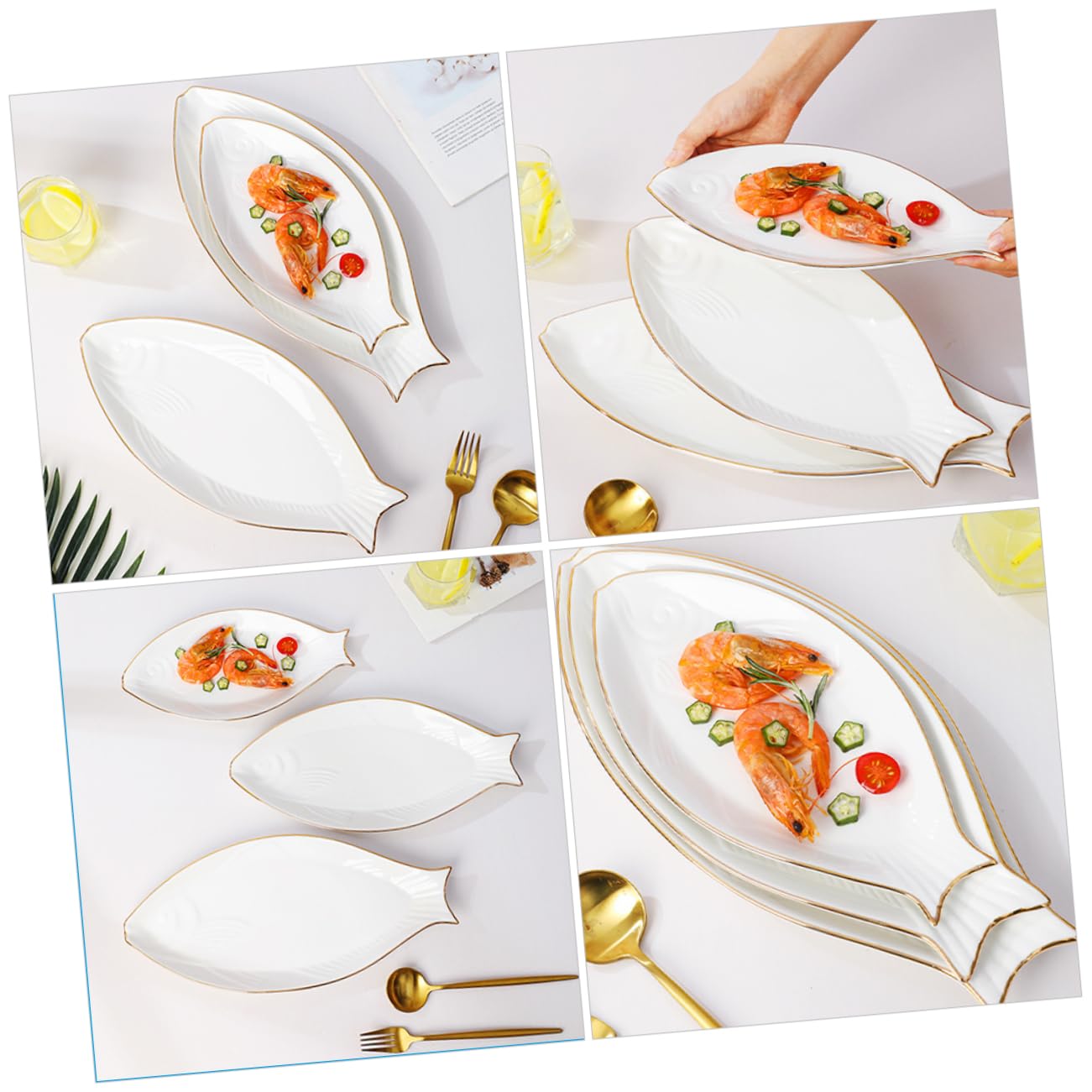 BESTonZON Piatto Ceramica Forma Pesce Decorativo Con Dorato Vassoio Portata Antipasti e Snack Per Sushi Frutta e Pesce Lavabile in Lavastoviglie Design Creativo e Superficie Liscia