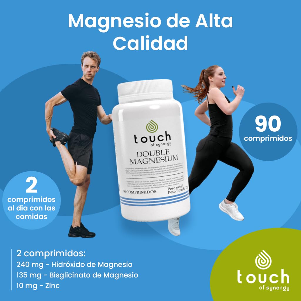 DOUBLE MAGNESIUM 1000mg – Bisglicinato, Hidróxido y Citrato de Magnesio + Zinc – Suplemento para Energía, Músculos, Huesos y Sistema Nervioso – 90 comprimidos