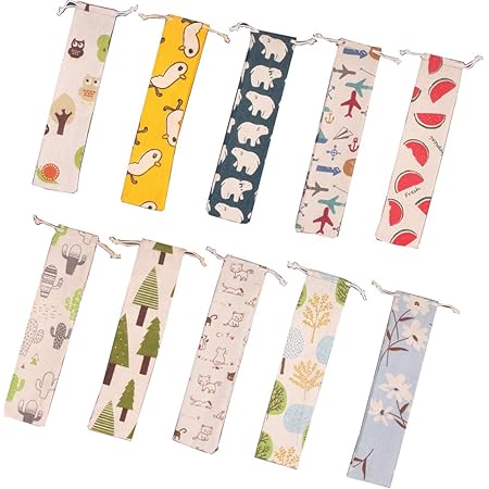 Amazon Kouro 箸袋 巾着袋 ロング ストロー収納袋 お箸入れ カトラリー 携帯ポーチ リネン 10個セット 弁当用箸 カトラリー オンライン通販