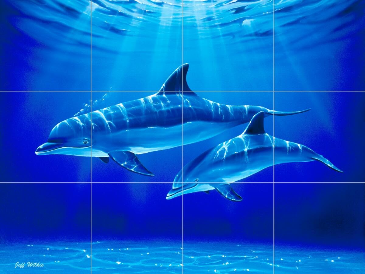 Amazon.co.jp: セラミックタイル壁画 – Dolphin Dive – by Jeff Wilkie