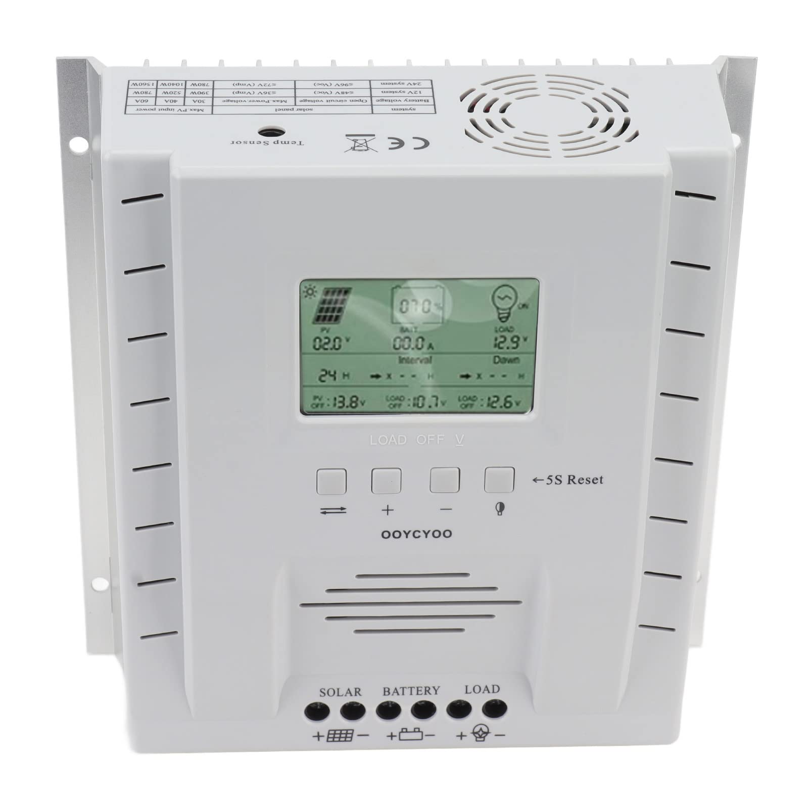 Cocoarm Kontroler Słoneczny MPPT Solarny Regulator 60A 12V 24V, Aluminiowy Regulator ładowania Słonecznego ABS Wejście 100V, 99% śledzenia 98% Konwersji dla Domowych Przemysłowych Systemów
