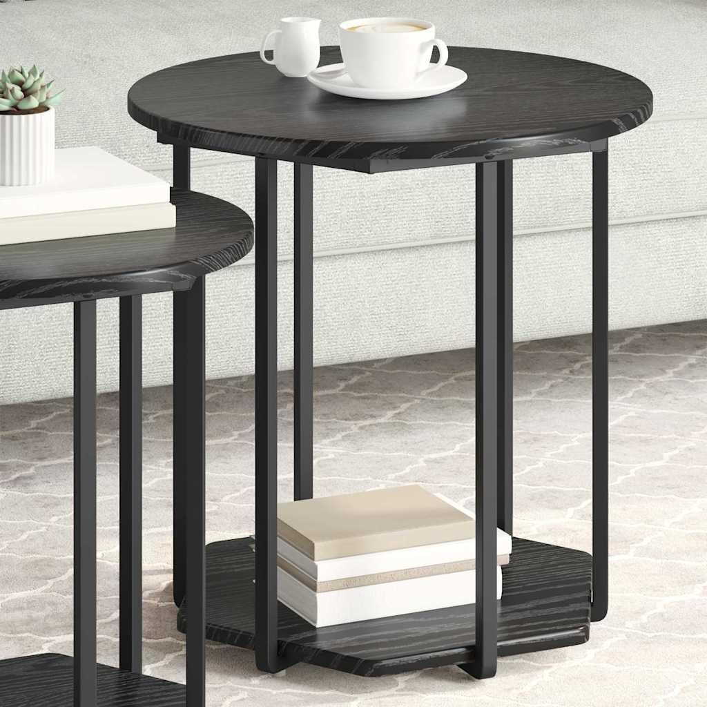 Beistelltisch-Set mit Regal 2 Stück Schwarz Eichen-Optik Wohnzimmer Schlafzimmer Flur Industrial Design langlebig geeignet für Sofas Betten Tische mit Ablage Regal Kompakt