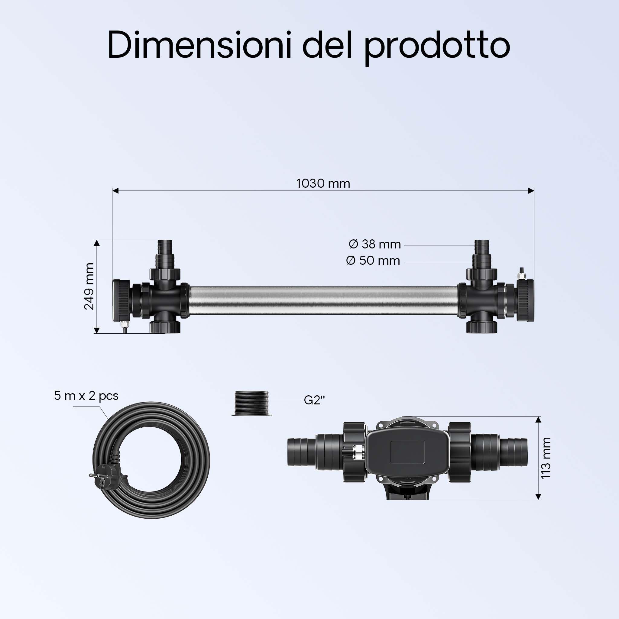 SunSun CUV-772 Chiarificatore UV per laghetto, acciaio inox, Sterilizzatore con lampada 72W