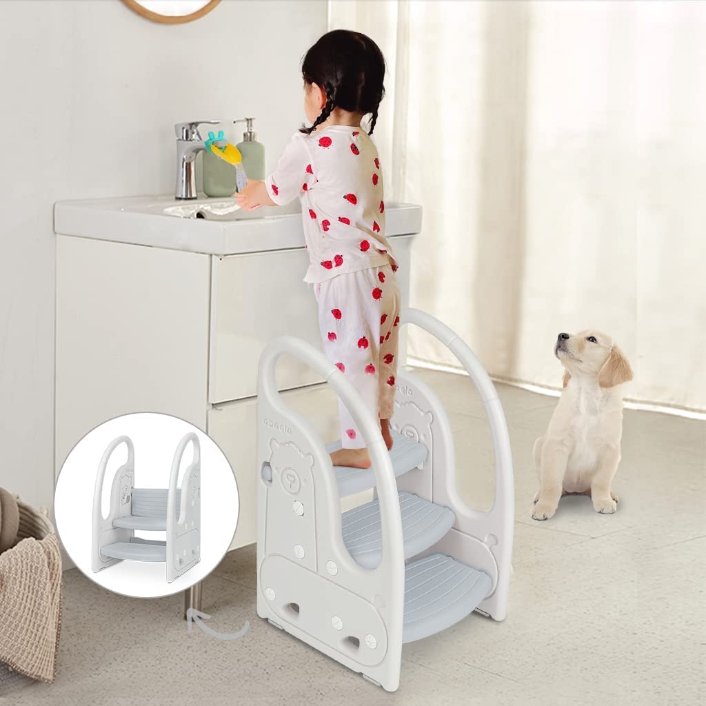 Scaletta gradini per bambini Sgabello a tre gradini Regolabile in Altezza Antiscivolo Grigio