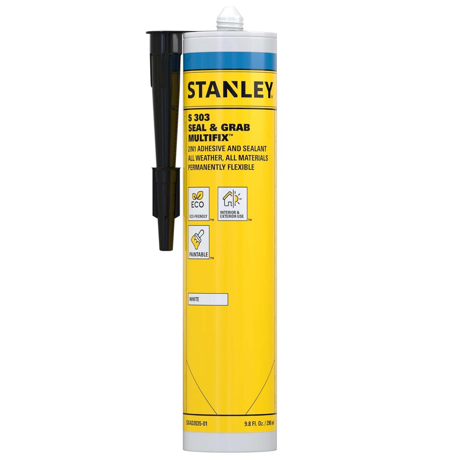 Stanley S 303 Hybrid Polymer Multi Bond & Seal -12x9.8 fl.oz. - Bonding and Sealing Caulk for Roofing and Gutter, Window and Door, Flexible, Eco-Friendly and Paintable Adhesives & Sealants, 12 Pack